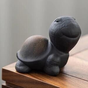 Zisha Tea Pet Turtle Kung Fu Tea Ornament, Happy Turtoise Table Desk Tearoom